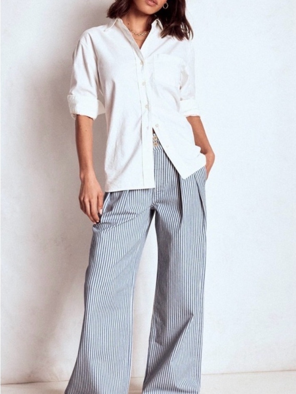 Boden Wide Leg Striped Cotton Pants - Blue/White size 8 worn once
